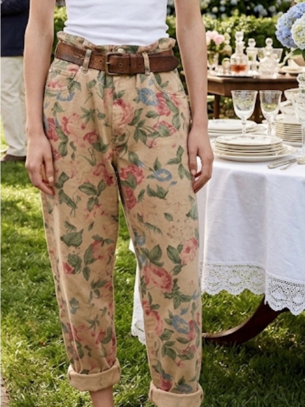 Vintage Ralph Lauren 5 pocket Jean Twill Printed Floral Womens, 80s, size M, 32
